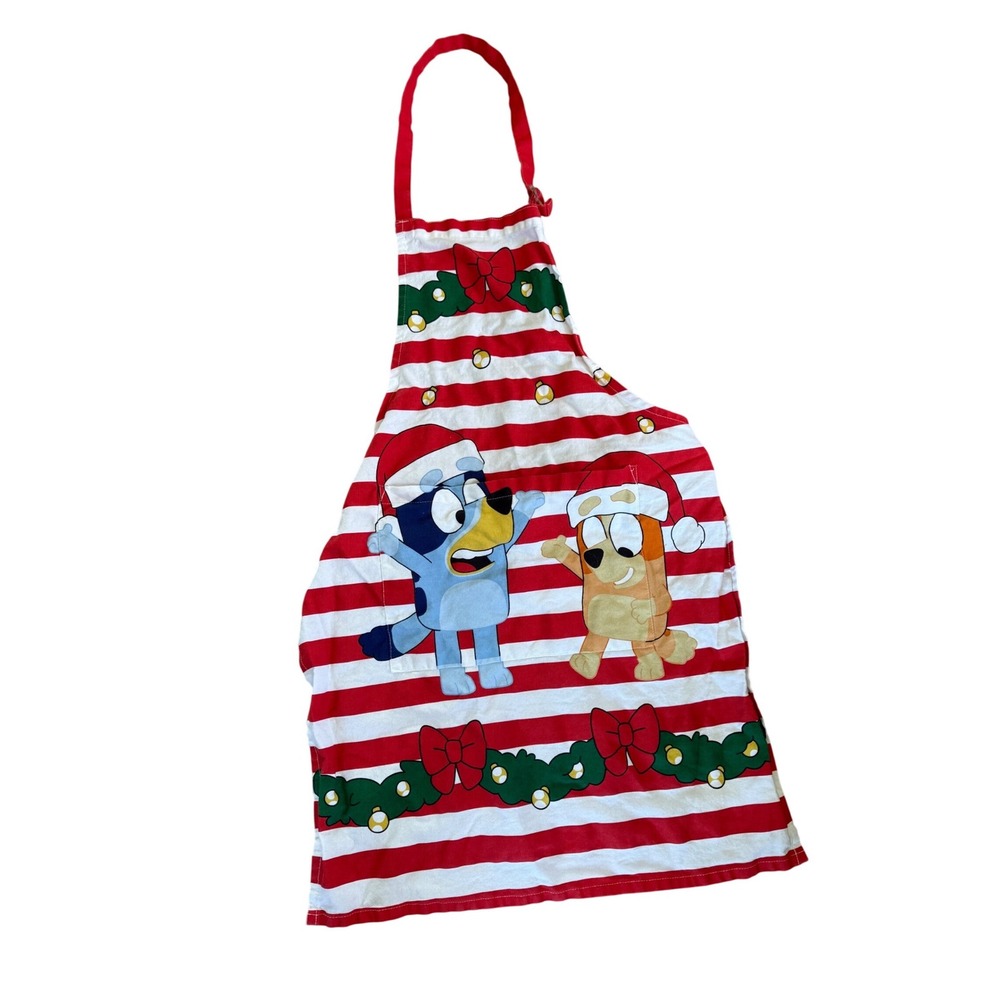 Bluey and Bingo red and white striped Christmas theme apron youth cooking baking